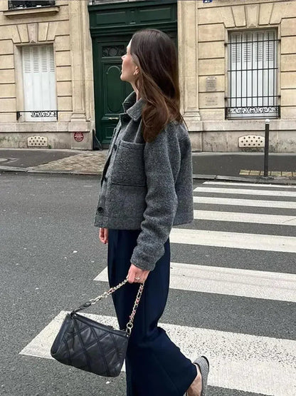 Single Lapel Long Cropped Warm Autumn Winter Coat