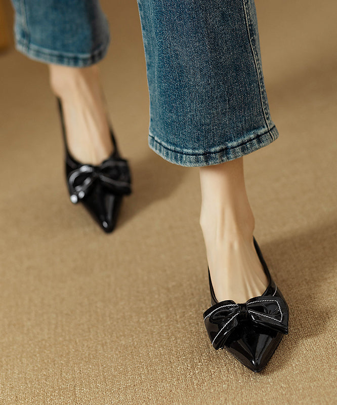 Splicing Bow Flat Shoes Rose Faux Leather Pointed Toe Qk034