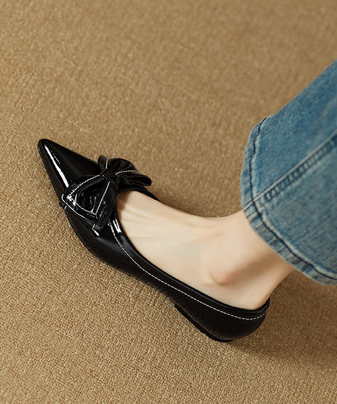 Splicing Bow Flat Shoes Rose Faux Leather Pointed Toe Qk034