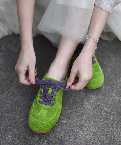 Splicing Flat Feet Shoes Green Suede Lace Up Yc023