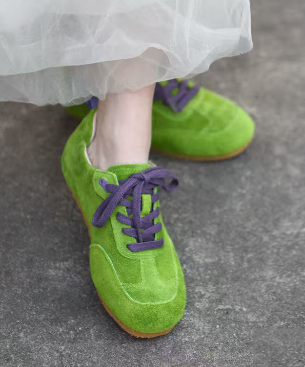 Splicing Flat Feet Shoes Green Suede Lace Up Yc023