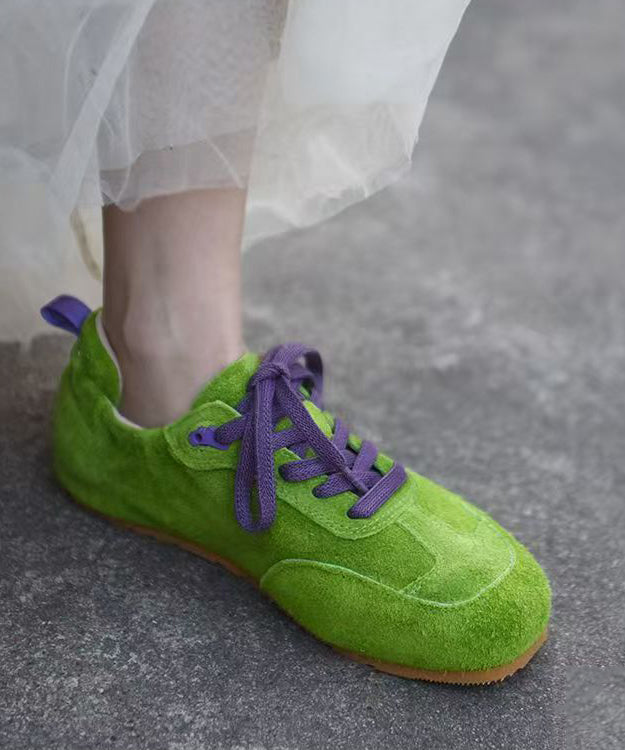 Splicing Flat Feet Shoes Green Suede Lace Up Yc023