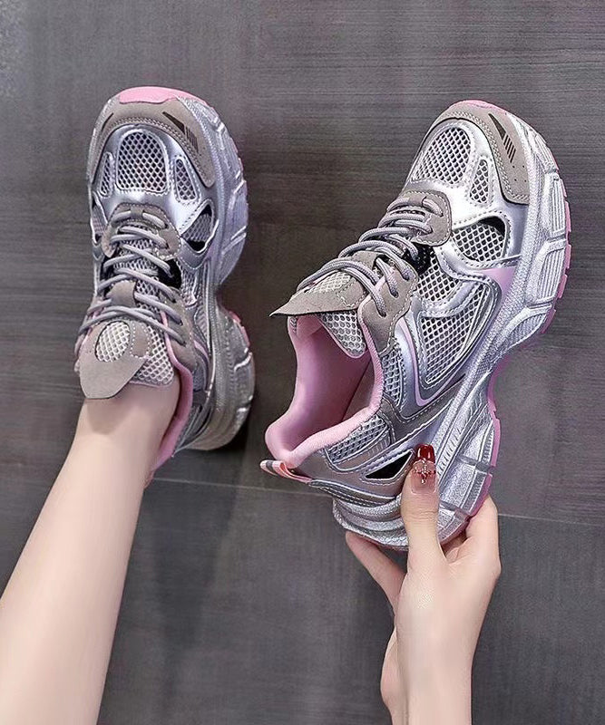 Splicing Platform Sport Shoes Pink Breathable Mesh Kj034