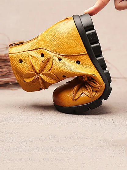 Leahter Hollow Out Spliced Boots