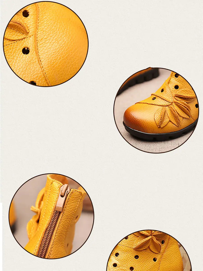 Leahter Hollow Out Spliced Boots