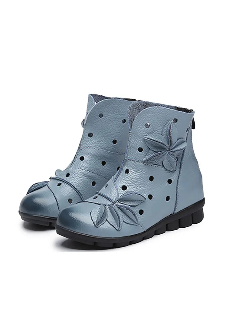 Leahter Hollow Out Spliced Boots