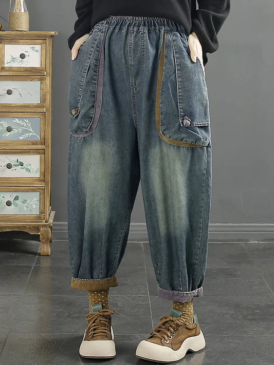 Washed Denim Harem Pants