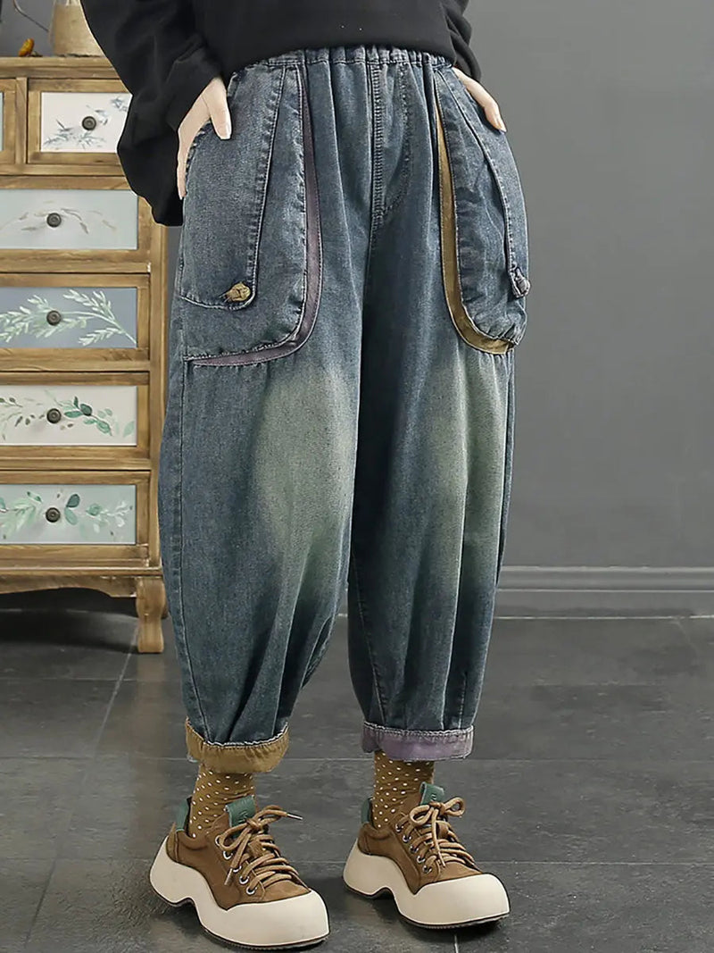 Washed Denim Harem Pants