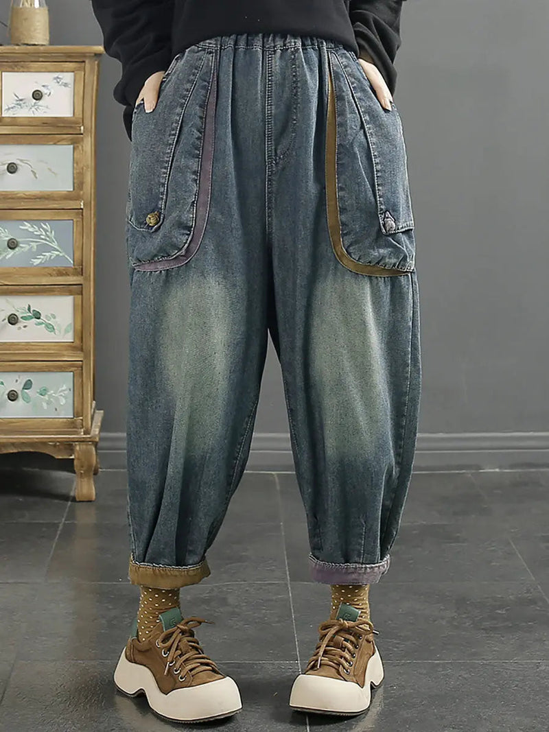 Washed Denim Harem Pants