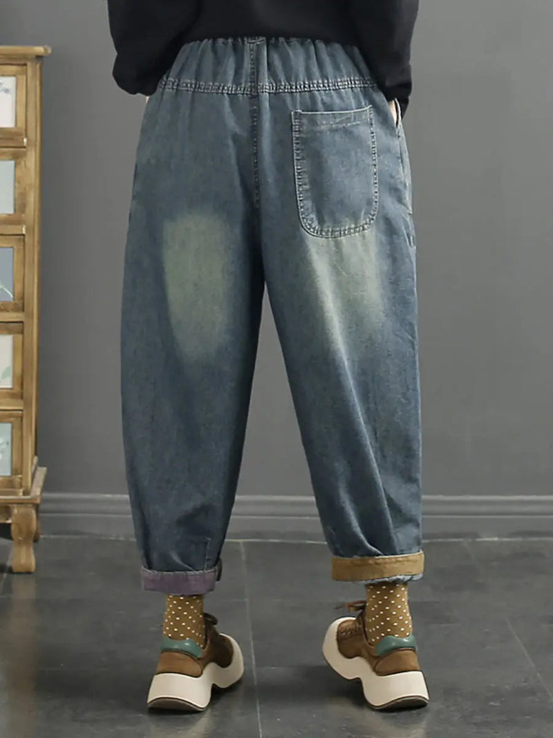 Washed Denim Harem Pants
