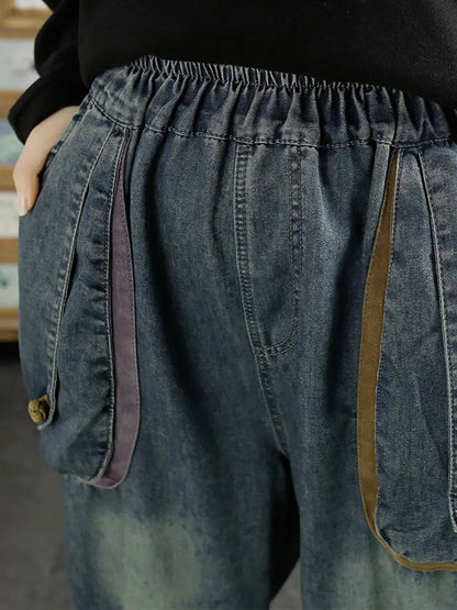 Washed Denim Harem Pants