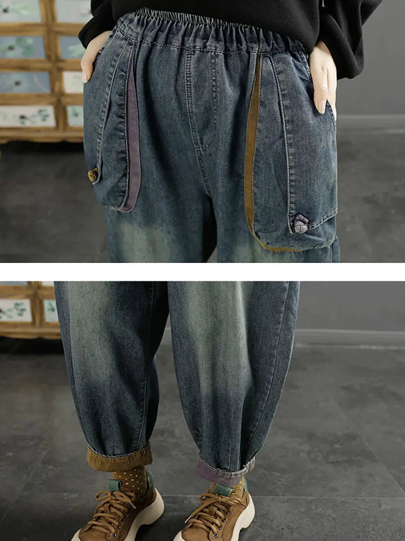 Washed Denim Harem Pants