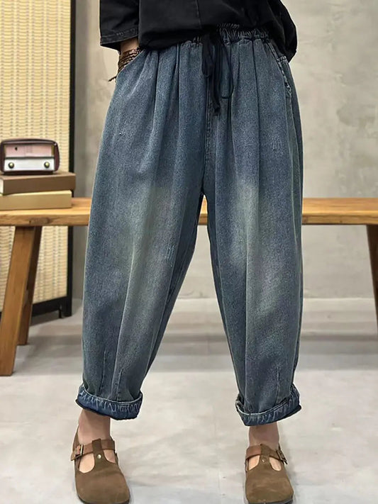 Washed Denim Harem Pants