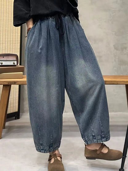 Washed Denim Harem Pants