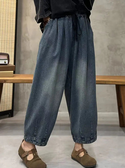 Washed Denim Harem Pants