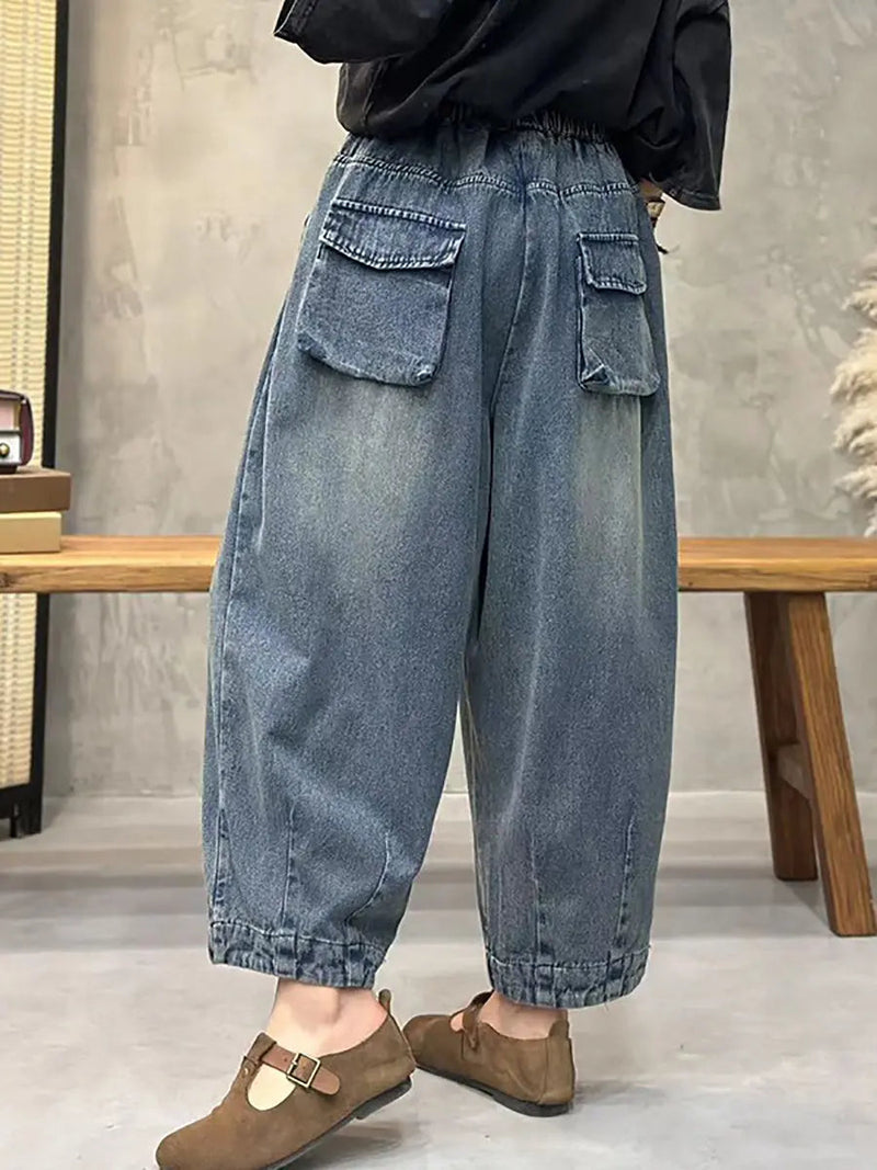 Washed Denim Harem Pants