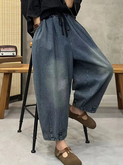 Washed Denim Harem Pants