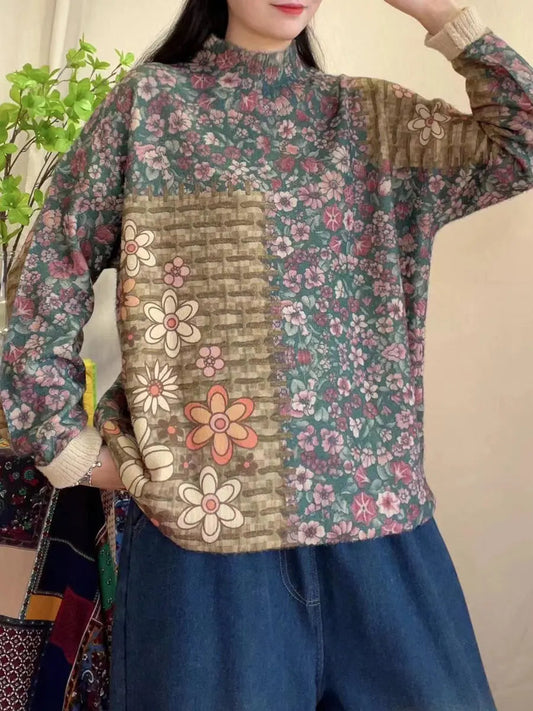 Spliced Half-turtleneck Sweater
