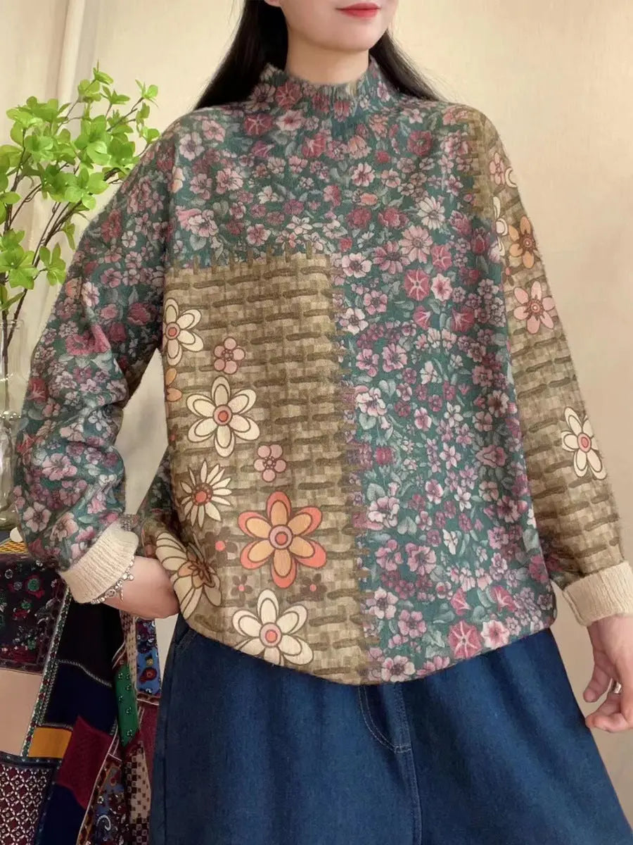 Spliced Half-turtleneck Sweater