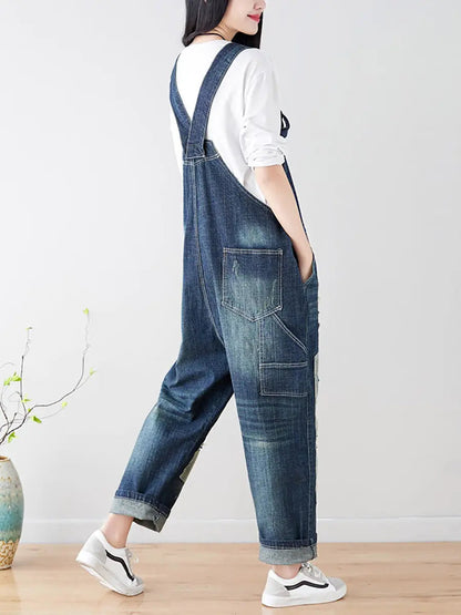 Spliced Denim Jumpsuits