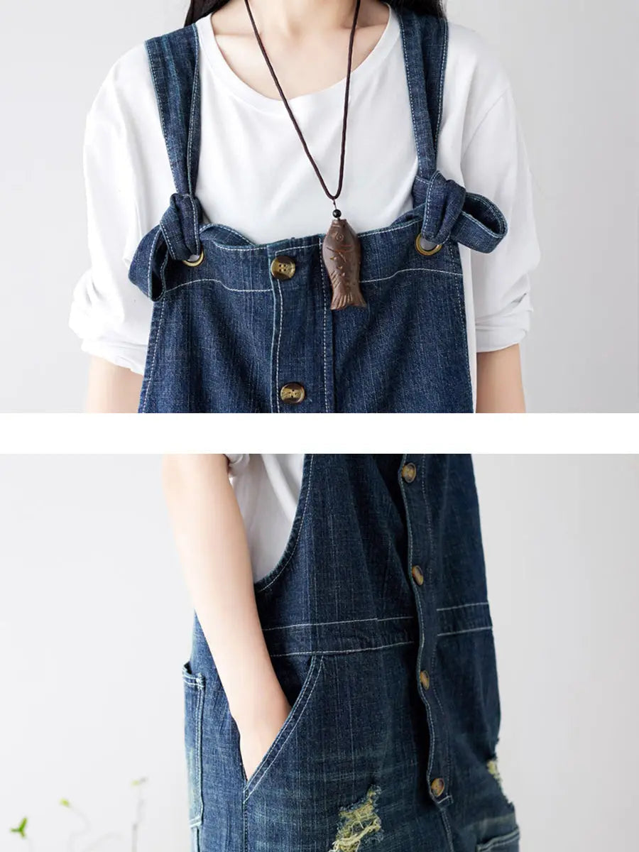 Spliced Denim Jumpsuits