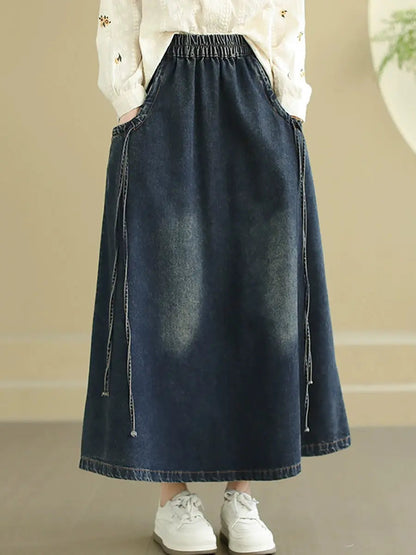 Washed Demin Spliced Skirt