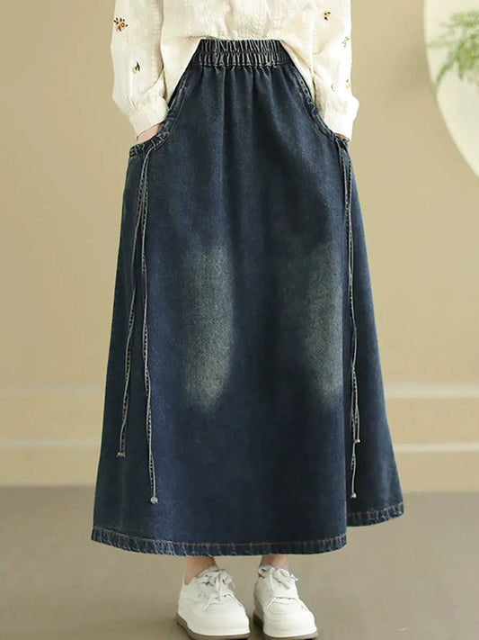 Washed Demin Spliced Skirt