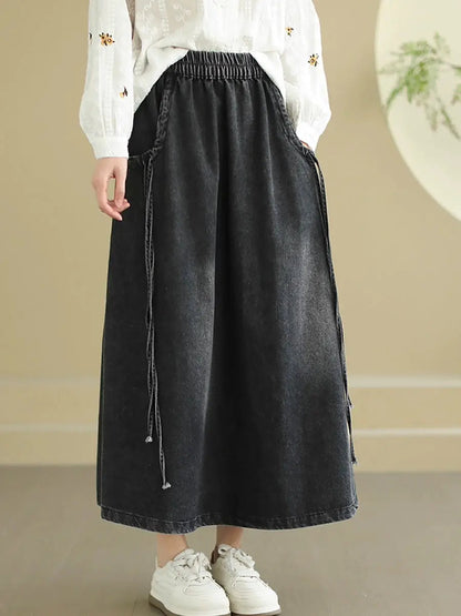 Washed Demin Spliced Skirt