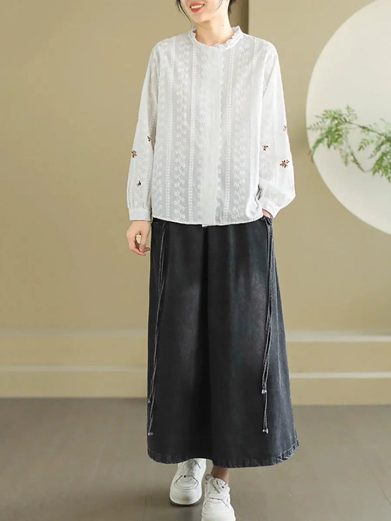 Washed Demin Spliced Skirt