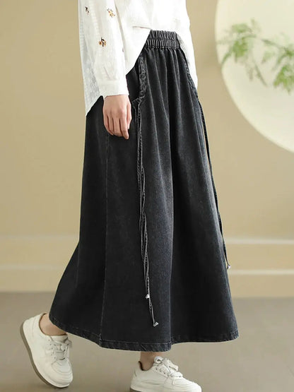 Washed Demin Spliced Skirt