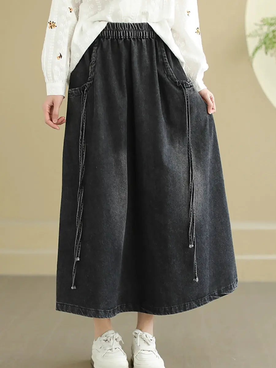 Washed Demin Spliced Skirt