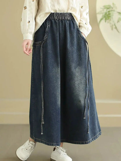 Washed Demin Spliced Skirt