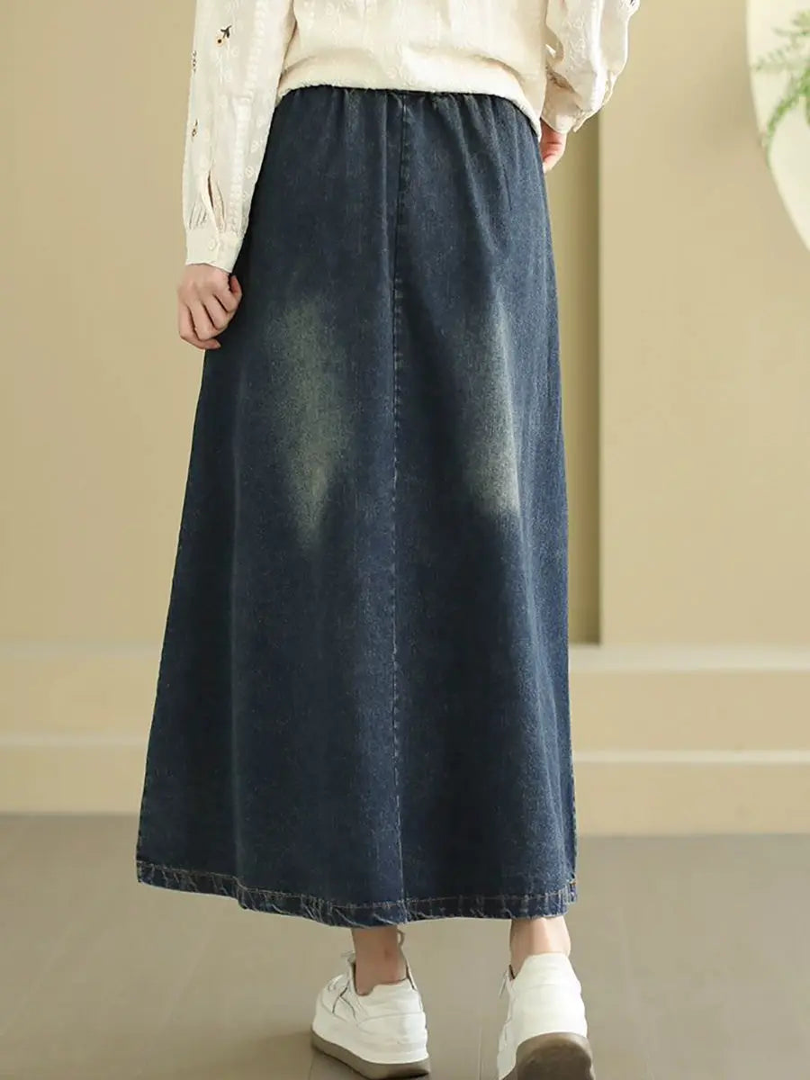 Washed Demin Spliced Skirt