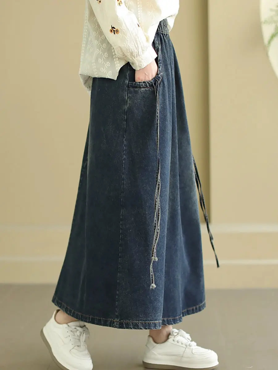 Washed Demin Spliced Skirt