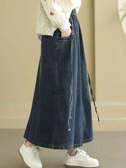 Washed Demin Spliced Skirt