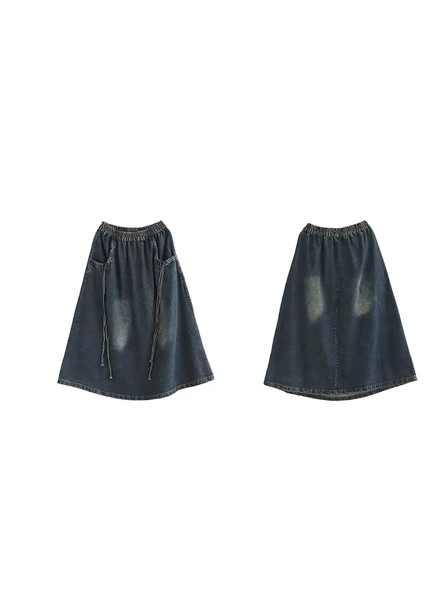 Washed Demin Spliced Skirt