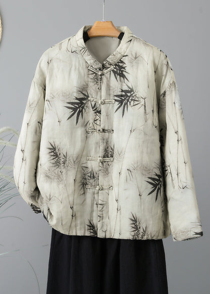 Stand Collar Print Oriental Button Fine Cotton Filled Coat Spring Ti012