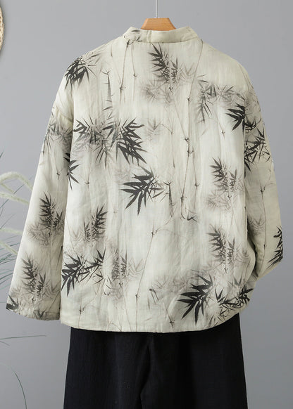 Stand Collar Print Oriental Button Fine Cotton Filled Coat Spring Ti012