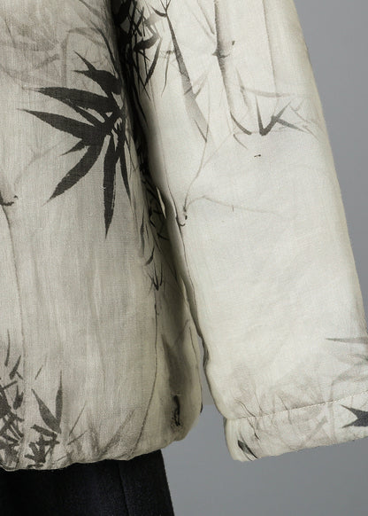 Stand Collar Print Oriental Button Fine Cotton Filled Coat Spring Ti012