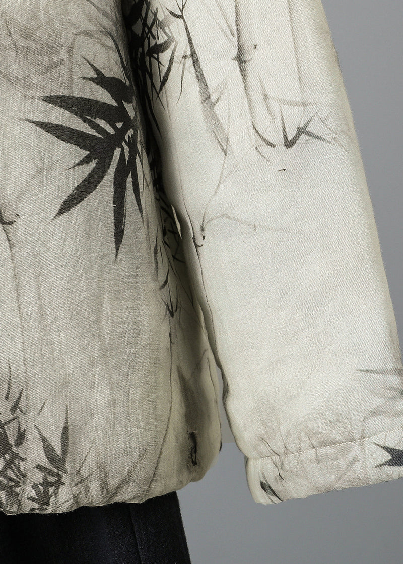 Stand Collar Print Oriental Button Fine Cotton Filled Coat Spring Ti012