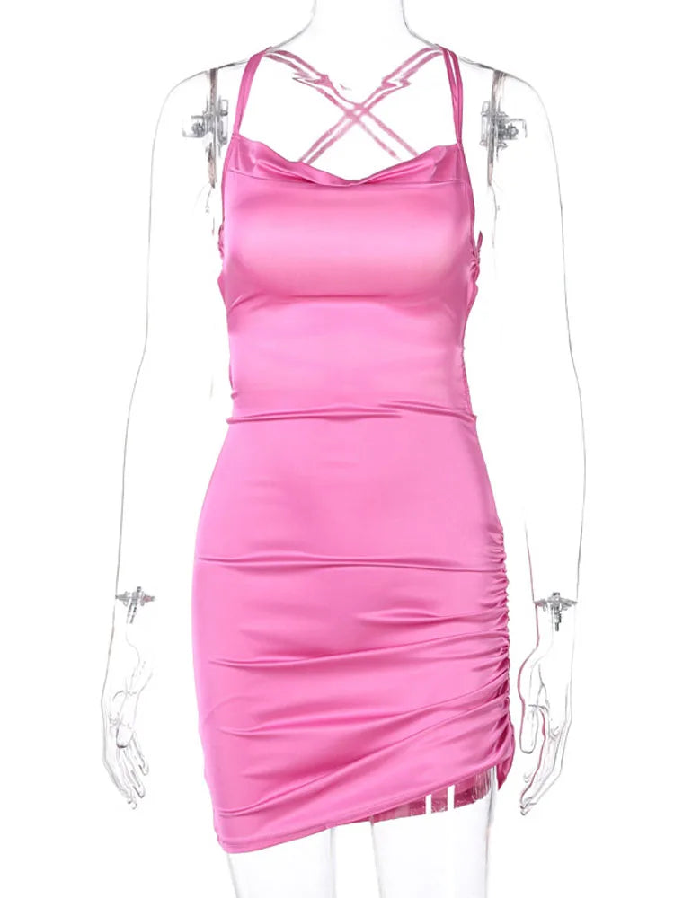Strap Mini Lace Up Cross Backless Bodycon Club Midi Dresses