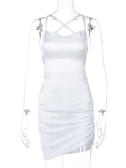 Strap Mini Lace Up Cross Backless Bodycon Club Midi Dresses
