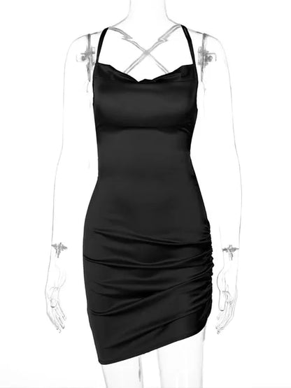 Strap Mini Dress Ruched Lace Up Cross Bandage Backless Bodycon Party Club Christmas Slim