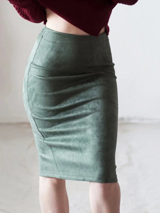 Suede Color Pencil Skirt Female Autumn Winter High Waist Bodycon Split Thick Stretchy Skirts