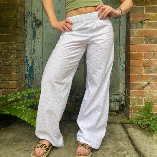 Summer Kawaii Eyelet Embroidery Palazzo Pant