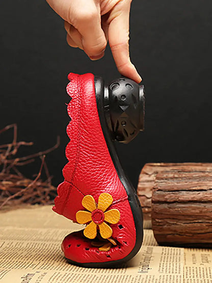 Leather Flower Spliced Slippers