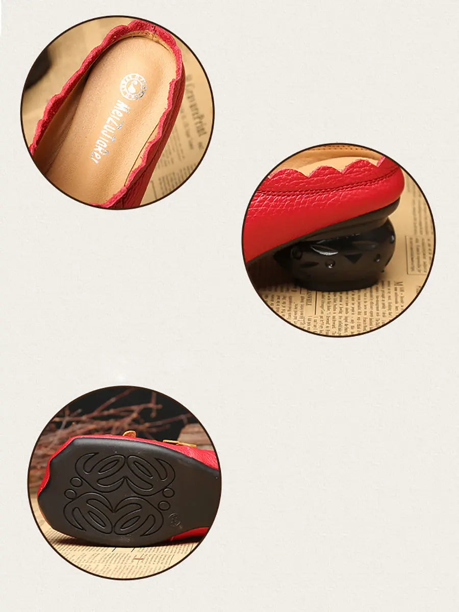 Leather Flower Spliced Slippers