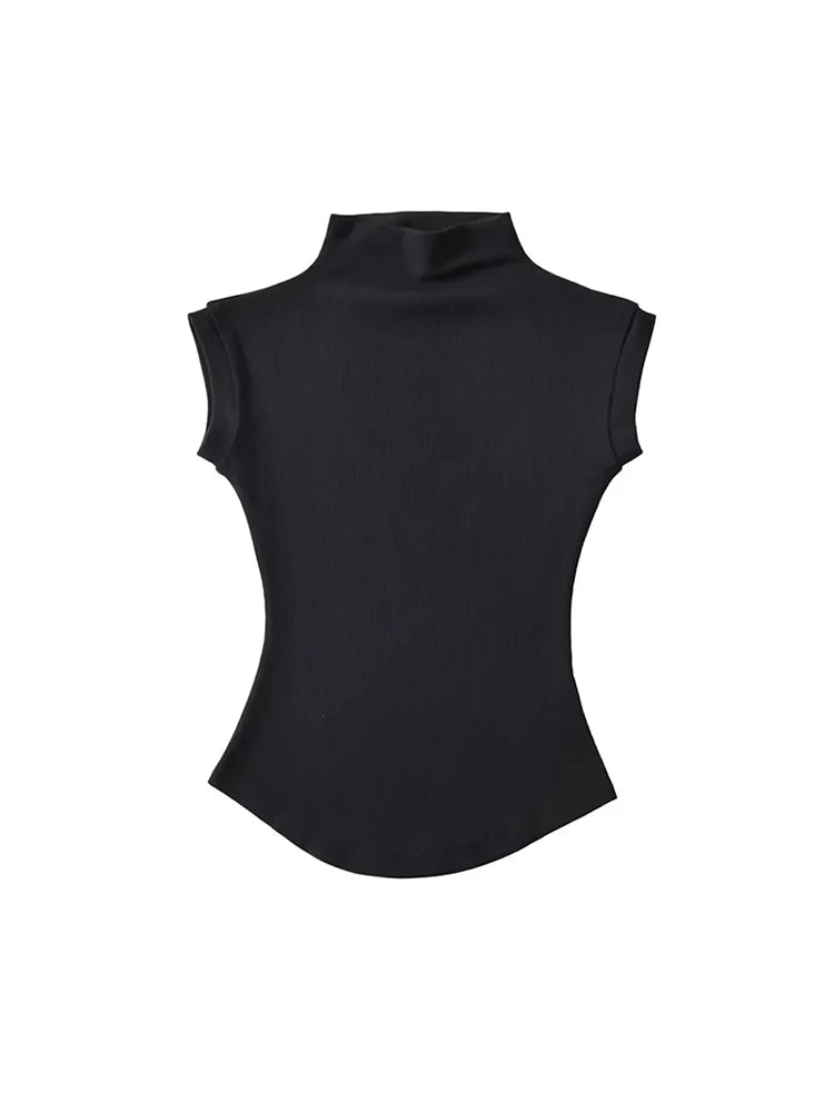 Summer Turtleneck Sleeveless T-shirts Tops Slim Fit Pullovers Causal Tees Shirts Female Basics Tees