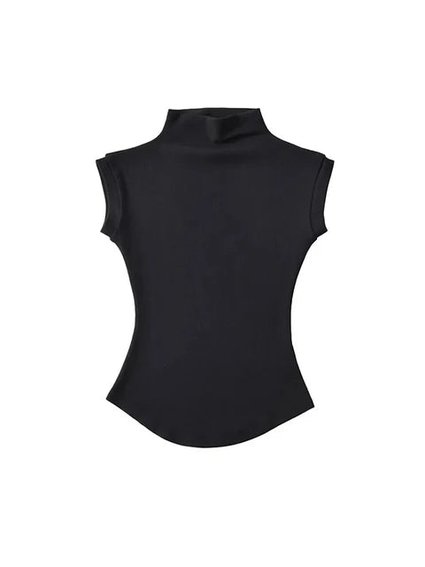 Summer Turtleneck Sleeveless T-shirts Tops Slim Fit Pullovers Causal Tees Shirts Female Basics Tees