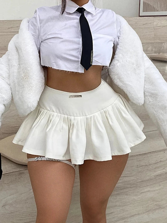 Low-rise Letter Label Pleated Skirt